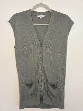 Tibi Sleeveless Button-down Knit Vest, Sage Green, Size Small